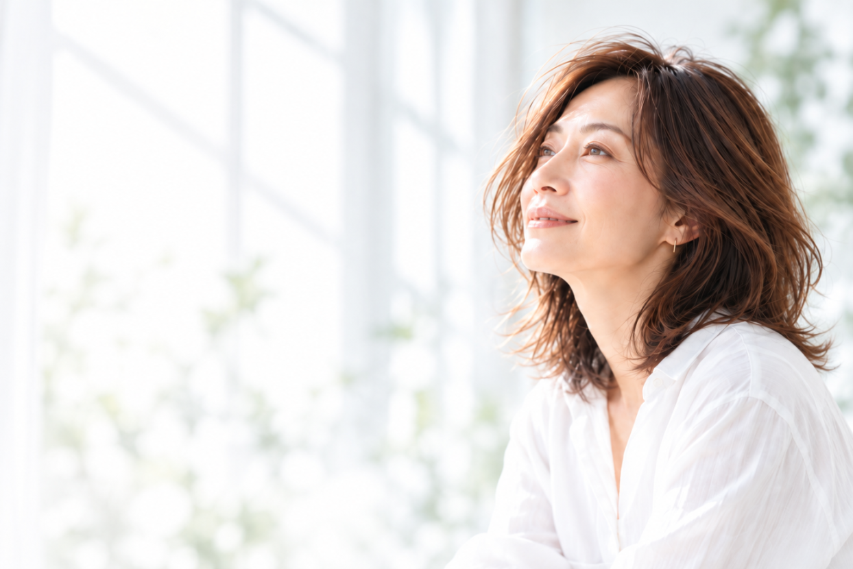 自然光の中で髪の質感を表現した女性の生成イメージ